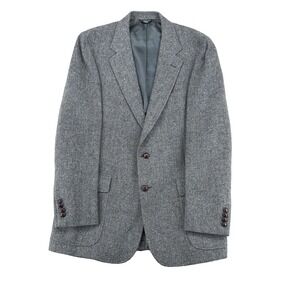 Preppy Dark academia Vntg Herirngbone half lined Wool Blazer Sz In Description
